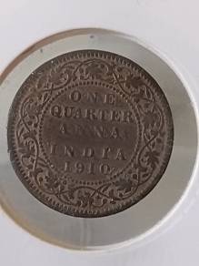 1910 one quarter ana India coin