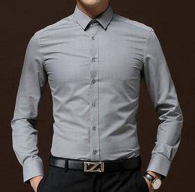 B0519 GREY PLAIN FORMAL CASUAL LONG SLEEVE SHiRT