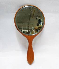 antique unique hand carved wood hand mirror
