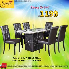Set meja makan Marble dan 6 kerusi/Set Dinining
