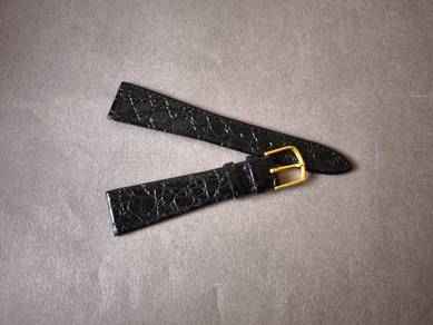 Vintage Crocodile Style Black Leather Watch Strap