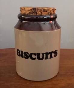Vintage England pottery biscuits canister jar