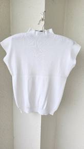Mock Neck Rib Knit Top White