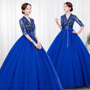 Blue purple long sleeve wedding dress gown RB1918