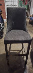 Dark Grey Upholstered Dining Chair with Wooden Leg