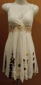 White Spaghetti Strap Dress with Gold Sequins