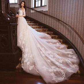 White long sleeve fishtail wedding dress RB0774