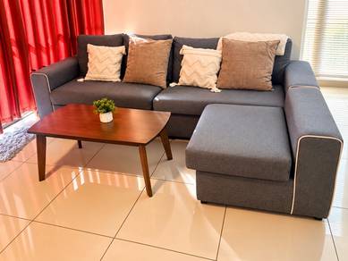 Modern dark grey L-shape fabric sofa