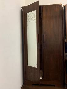 Vintage Wooden Wardrobe with Mirror and Drawer