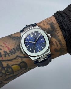 Custom Seiko Mod 40mm Blue Nautilus on Premium Lea