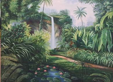 Oil Painting - Waterfall in Rainforest