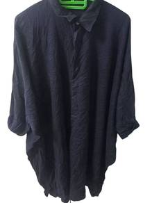 zucca by Issey Miyake Oversized Crinkled Navy Shir