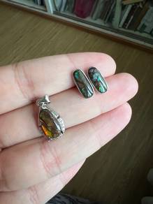 Ammolite S925 silver earring + pendant combo