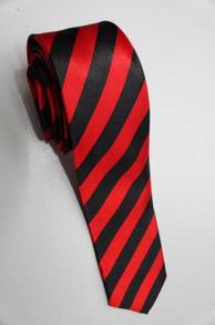 SLIM Red Black #2 Quality Striped Formal Neck Tie