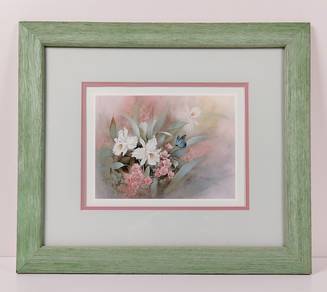Framed Floral Bouquet with Blue Butterfly in Green