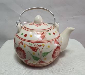 Antique Vintage Chinese Porcelain Teapot W/Metal H