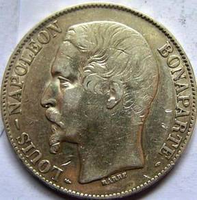 FRANCE 5 francs Louis-Napoleon silver coin 1852A