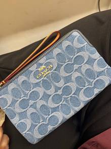 Coach Denim Large Corner Zip Wrislet