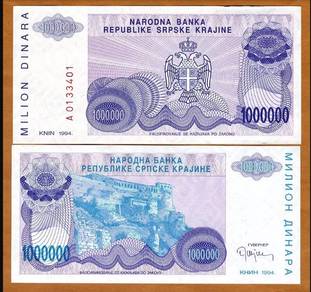 Croatia set of 2 - 1M + 10Million Dinara 1994