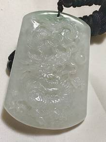 Ice White Burma Jadeite Jade Dragon Pendant