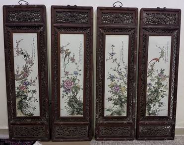Antique-Style Chinese Porcelain Flower & Bird Wall