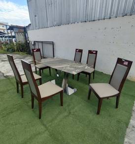 PK187 Meja Makan 1.6m Marble Dining Table 1+6Chair