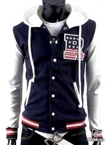 B007 BLUE R HOODiE VARSITY SWEATER BASEBALL JACKET