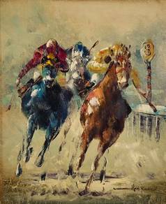 Vintage Texture Oil Painting -Riders In Mist II