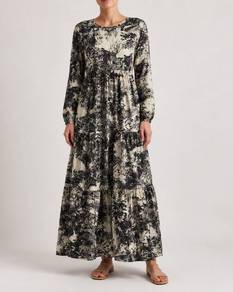 Black Cream Printed Maxi Dress