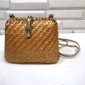 Lancel Paris brown rattan woven clutch /shoulder