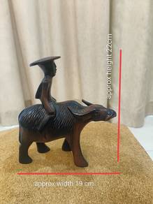Handmade Wooden Sculpture Boy Riding Water Buffalo