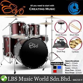 Evo 5 Piece Full Size Acoustic Drum Set Cymbals