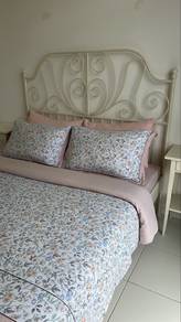 leirvik ikea queen bed with mattress and sidetable