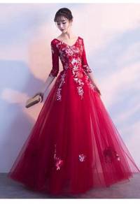 Long Sleeve red Wedding Prom Dress Gown RBMWD0119