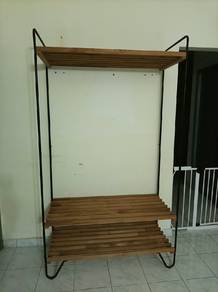 3 tier black metal frame wooden shelves  