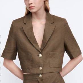 Zara linen crop blazer