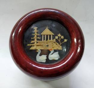 Vintage Chinese Cork Art Round Red Laquered Trinke