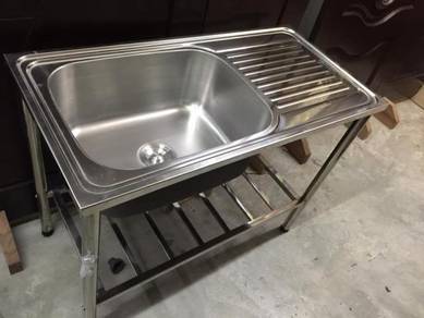 Sinki S/S Tebal Bowl Lubang Besar +Kaki Rack TEBAL