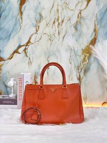 PRADA Orange Saffiano Lux Leather Large Tote