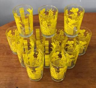 Vintage glass cup yellow flower 12