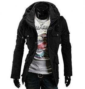 READY STOCK BLACK MULTi-POCKET SWEATER COAT JACKET
