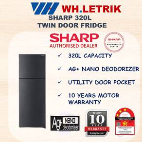 Sharp 320L AG+ Nano Twin Door Fridge