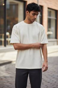 Minimalist Textured Cream T-Shirt | Clean Fit