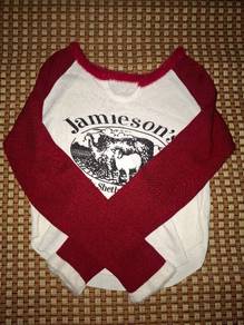 Red White Crop Top Long Sleeve