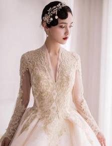 Cream long sleeve wedding bridal dress gown RB1836