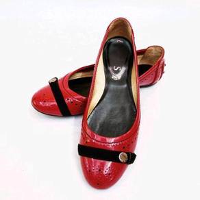 Tod's Dark Red Brogue Patent Leather Ballet Flats