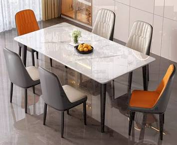 Meja makan set design marble 6 kerusi