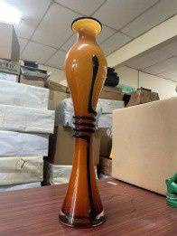Mid-Century Amber & Black Swirl Glass Vase