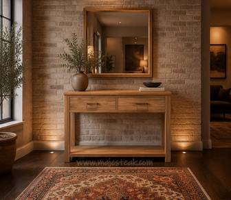 Teak Console Table 2 Drawer