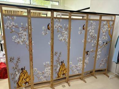 Wooden Room Divider Screen with Floral